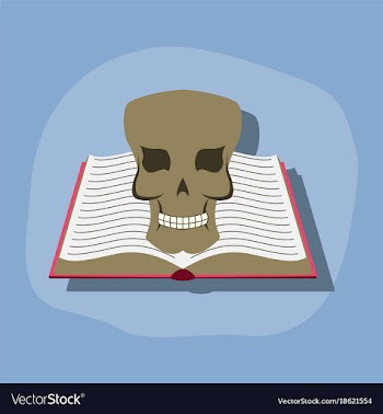 Paper sticker on stylish background book skull vector image