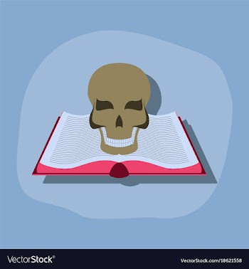 Paper sticker on stylish background book skull vector image
