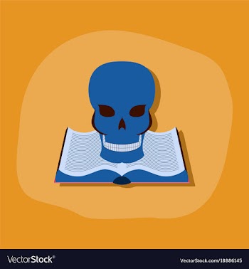 Paper sticker on stylish background book skull vector image