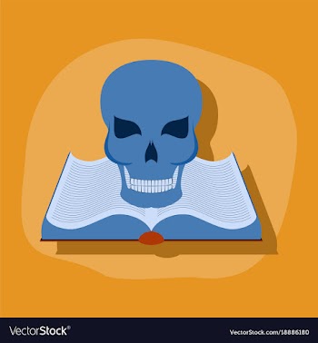 Paper sticker on stylish background book skull vector image