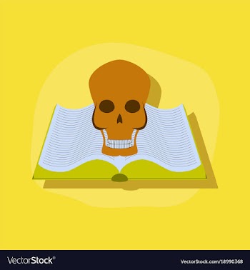 Paper sticker on stylish background book skull vector image