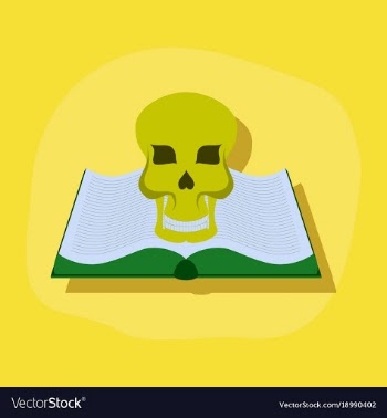 Paper sticker on stylish background book skull vector image