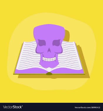 Paper sticker on stylish background book skull vector image