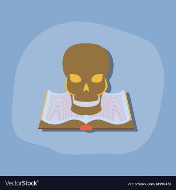 Paper sticker on stylish background book skull vector image