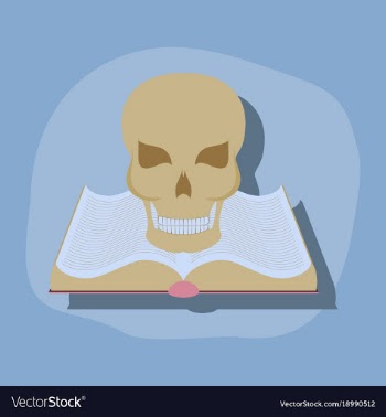 Paper sticker on stylish background book skull vector image