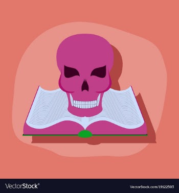 Paper sticker on stylish background book skull vector image