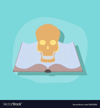 Paper sticker on stylish background book skull vector image