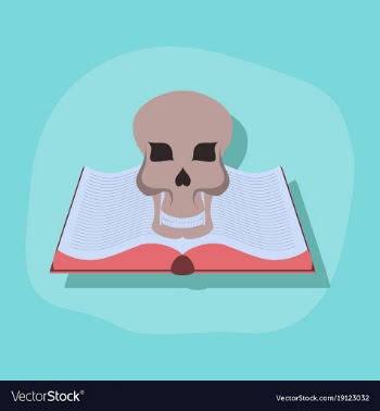 Paper sticker on stylish background book skull vector image