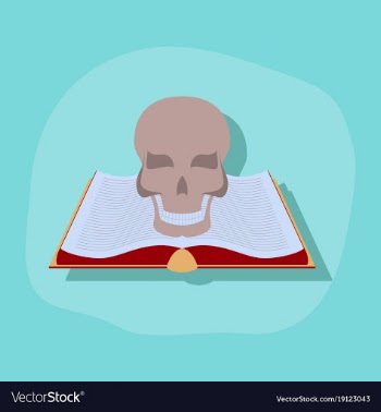 Paper sticker on stylish background book skull vector image