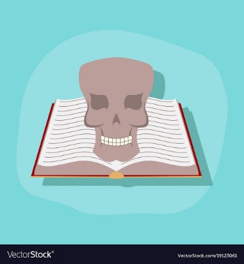 Paper sticker on stylish background book skull vector image
