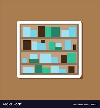 Paper sticker on stylish background bookshelf vector image