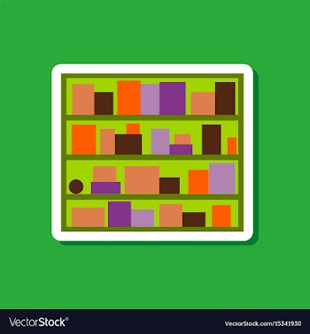 Paper sticker on stylish background bookshelf vector image