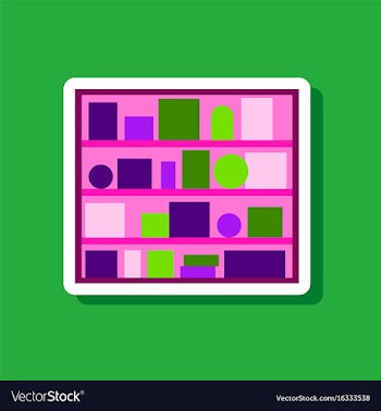 Paper sticker on stylish background bookshelf vector image