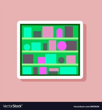 Paper sticker on stylish background bookshelf vector image