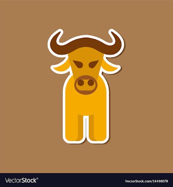 Paper sticker on stylish background cartoon bull vector image