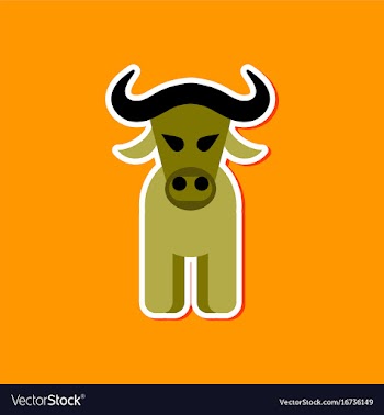 Paper sticker on stylish background cartoon bull vector image