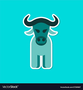 Paper sticker on stylish background cartoon bull vector image
