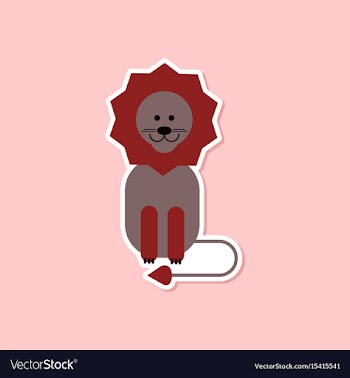 Paper sticker on stylish background cartoon lion vector image