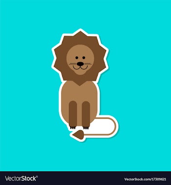Paper sticker on stylish background cartoon lion vector image