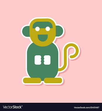 Paper sticker on stylish background cartoon monkey vector image
