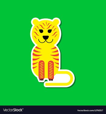 Paper sticker on stylish background cartoon tiger vector image