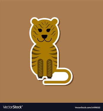 Paper sticker on stylish background cartoon tiger vector image