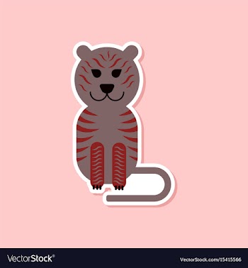 Paper sticker on stylish background cartoon tiger vector image