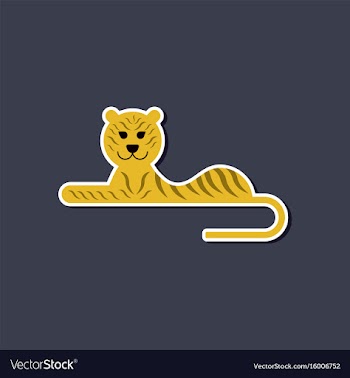 Paper sticker on stylish background cartoon tiger vector image