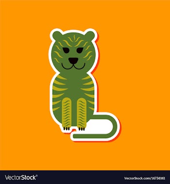 Paper sticker on stylish background cartoon tiger vector image