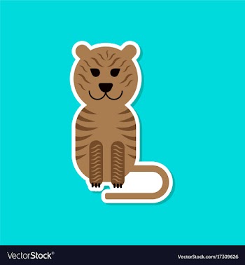 Paper sticker on stylish background cartoon tiger vector image