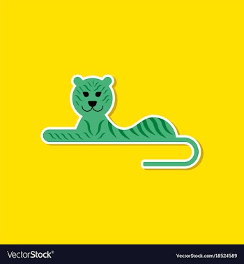 Paper sticker on stylish background cartoon tiger vector image
