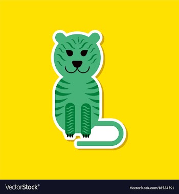 Paper sticker on stylish background cartoon tiger vector image