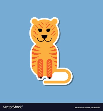 Paper sticker on stylish background cartoon tiger vector image