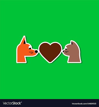 Paper sticker on stylish background cat dog heart vector image