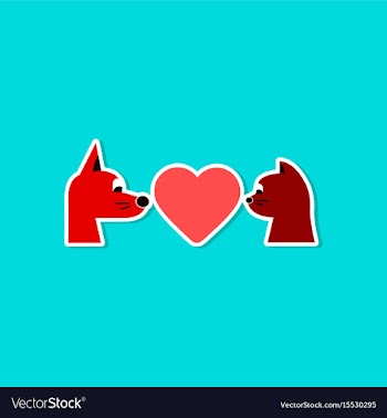 Paper sticker on stylish background cat dog heart vector image