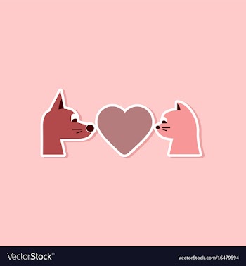 Paper sticker on stylish background cat dog heart vector image
