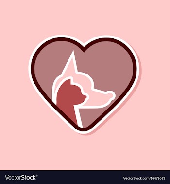 Paper sticker on stylish background cat dog heart vector image