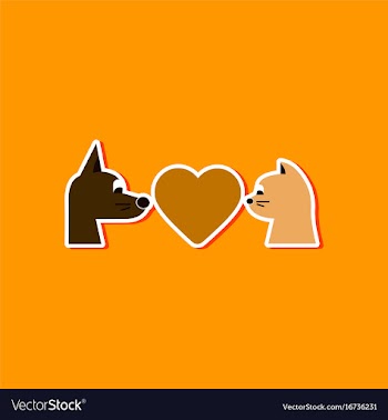 Paper sticker on stylish background cat dog heart vector image