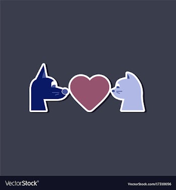 Paper sticker on stylish background cat dog heart vector image
