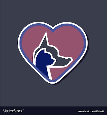 Paper sticker on stylish background cat dog heart vector image