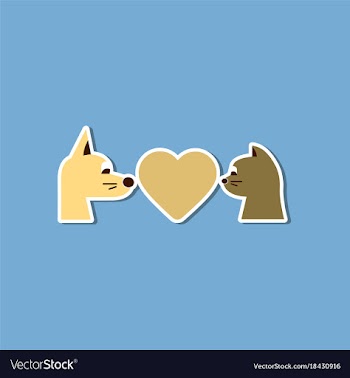 Paper sticker on stylish background cat dog heart vector image