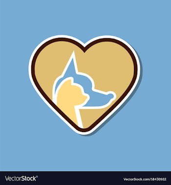 Paper sticker on stylish background cat dog heart vector image