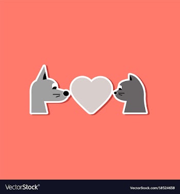 Paper sticker on stylish background cat dog heart vector image