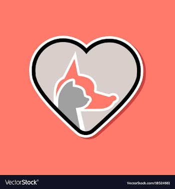 Paper sticker on stylish background cat dog heart vector image
