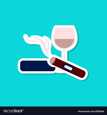 Paper sticker on stylish background cigar glass of vector image