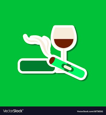 Paper sticker on stylish background cigar glass vector image