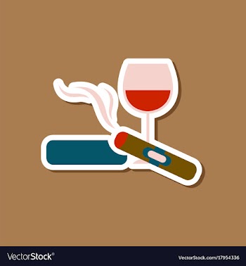 Paper sticker on stylish background cigar glass vector image
