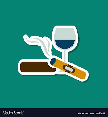 Paper sticker on stylish background cigar glass vector image