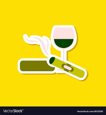 Paper sticker on stylish background cigar glass vector image