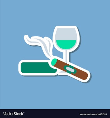 Paper sticker on stylish background cigar glass vector image